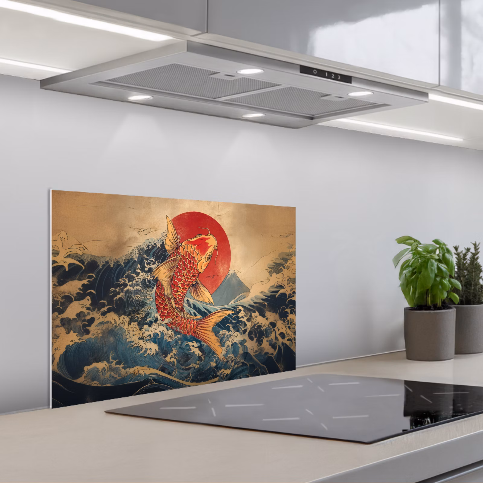 Spritzschutz Küche - Koi - Meer - Wellen - Sonne — 1
