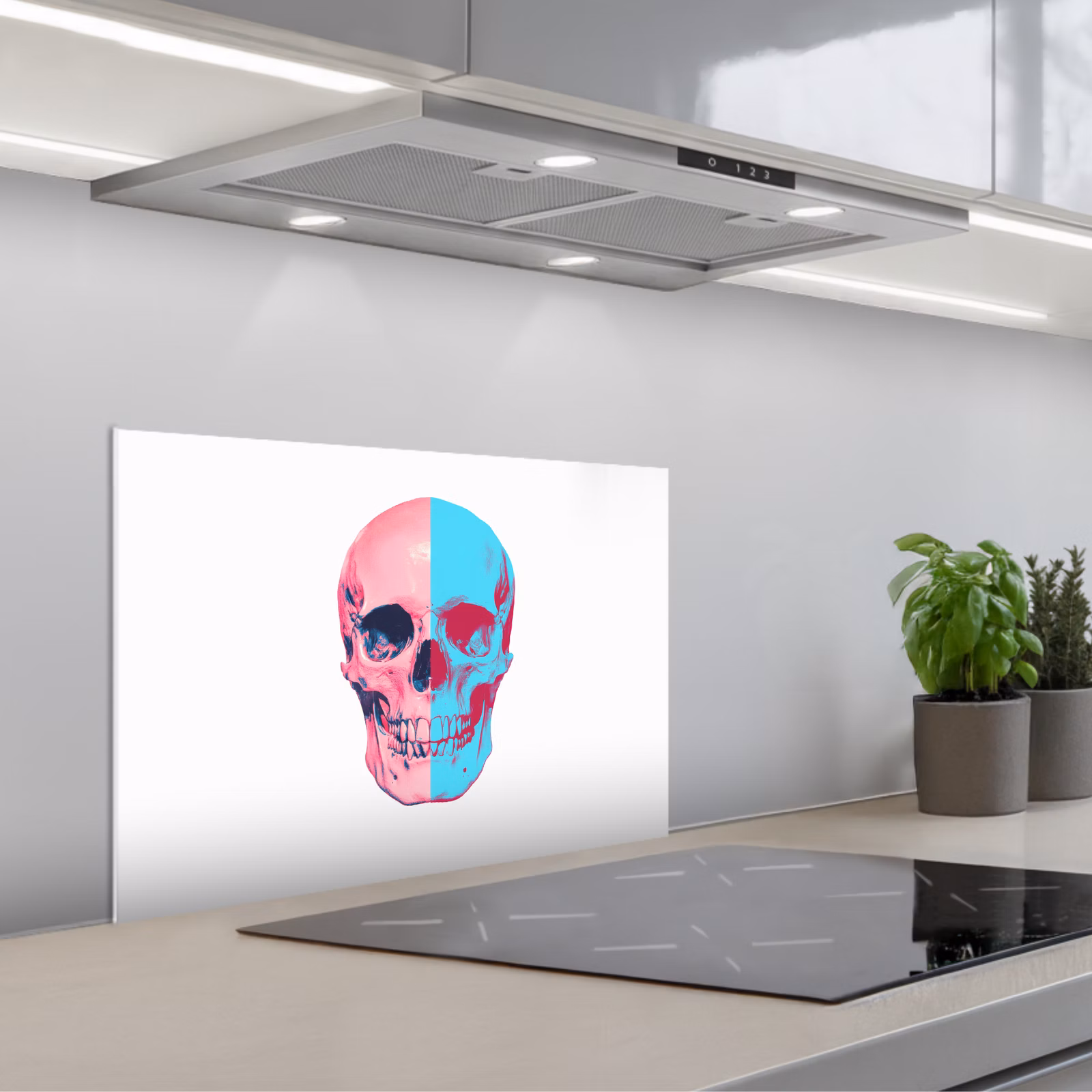 Spritzschutz Küche - Totenkopf - Grafik - Rosa - Geteilt — 1