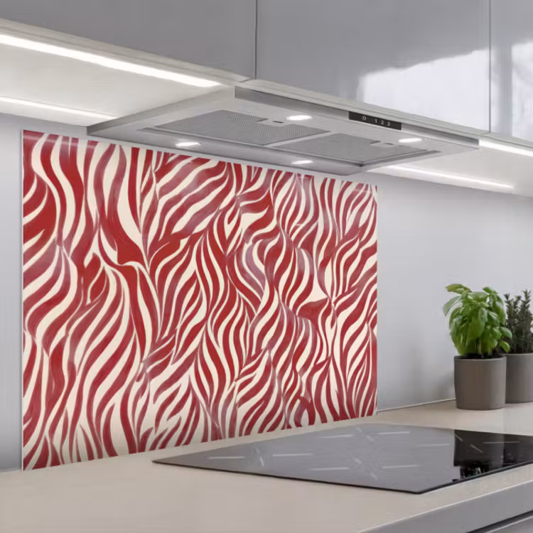 Spritzschutz Küche - Gewellte Formen - Abstrakt - Rot — 1