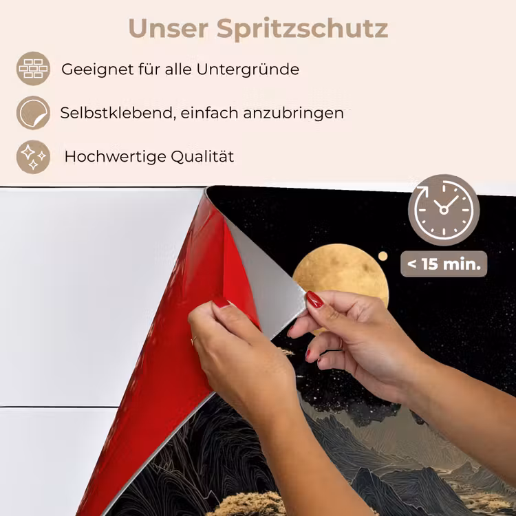 Spritzschutz Küche - Goldener Fluss - Berge - Mond - Sternenhimmel — 4