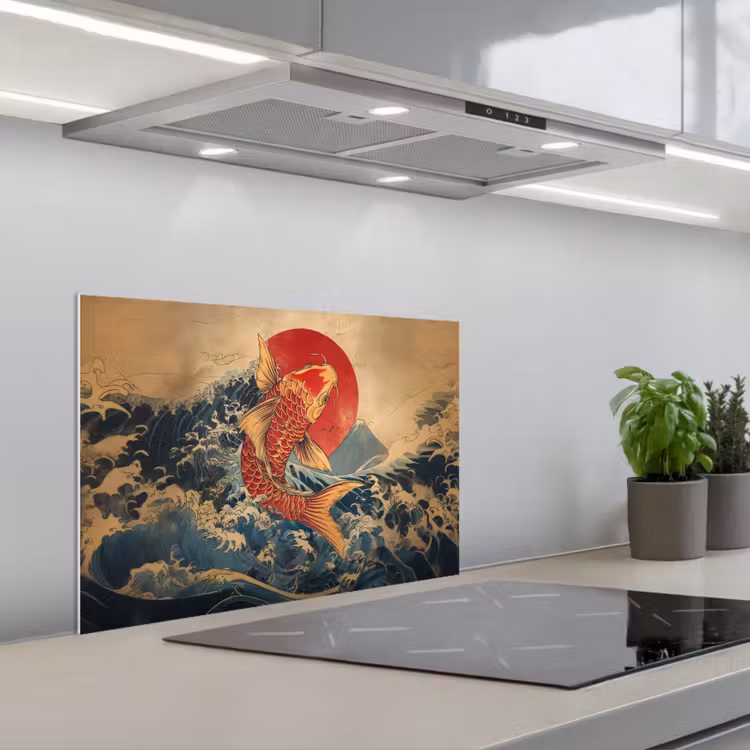 Spritzschutz Küche - Koi - Meer - Wellen - Sonne — 1