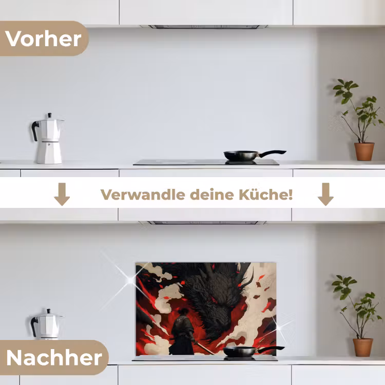 Spritzschutz Küche - Krieger - Drache - Schwarz - Rot - Rauch — 7