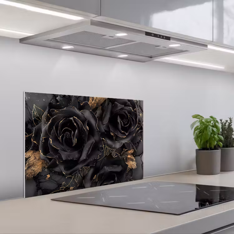 Spritzschutz Küche - Obsidian - Schwarz - Gold - Gemustert — 1