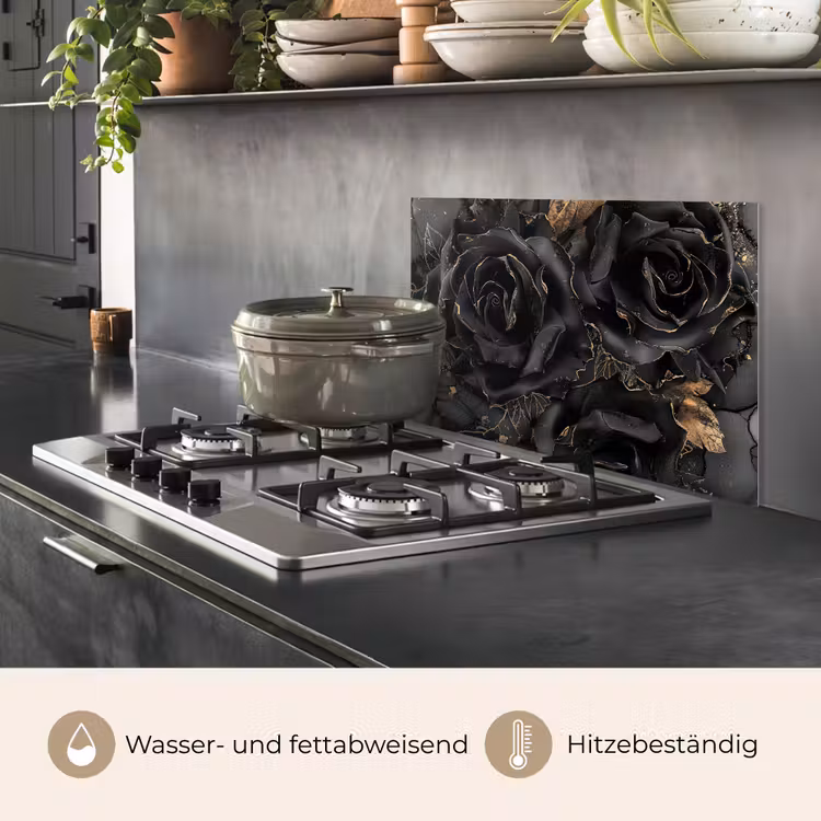 Spritzschutz Küche - Obsidian - Schwarz - Gold - Gemustert — 2