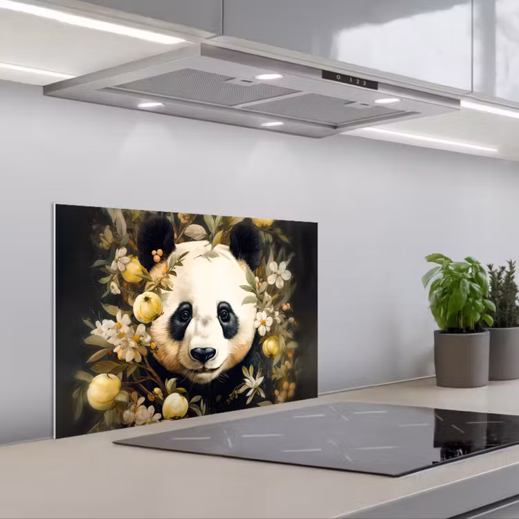 Spritzschutz Küche - Panda - Pandabär - Wildtiere - Blumen — 1