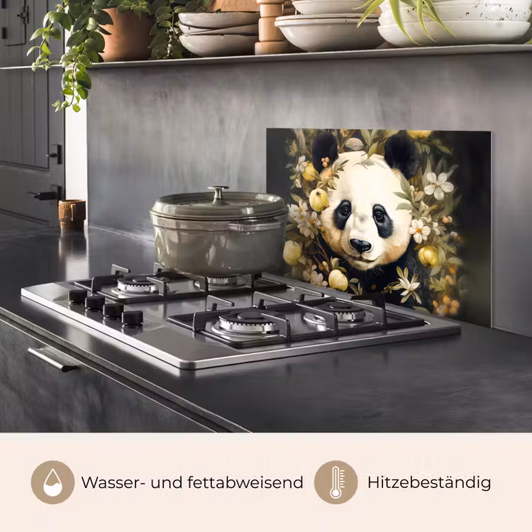 Spritzschutz Küche - Panda - Pandabär - Wildtiere - Blumen — 2