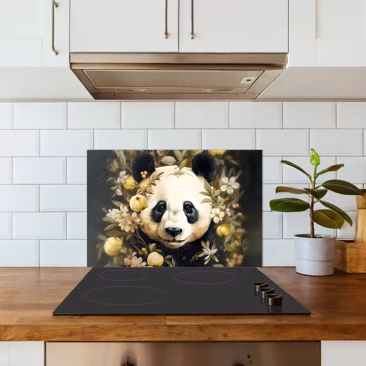 Spritzschutz Küche - Panda - Pandabär - Wildtiere - Blumen — 3