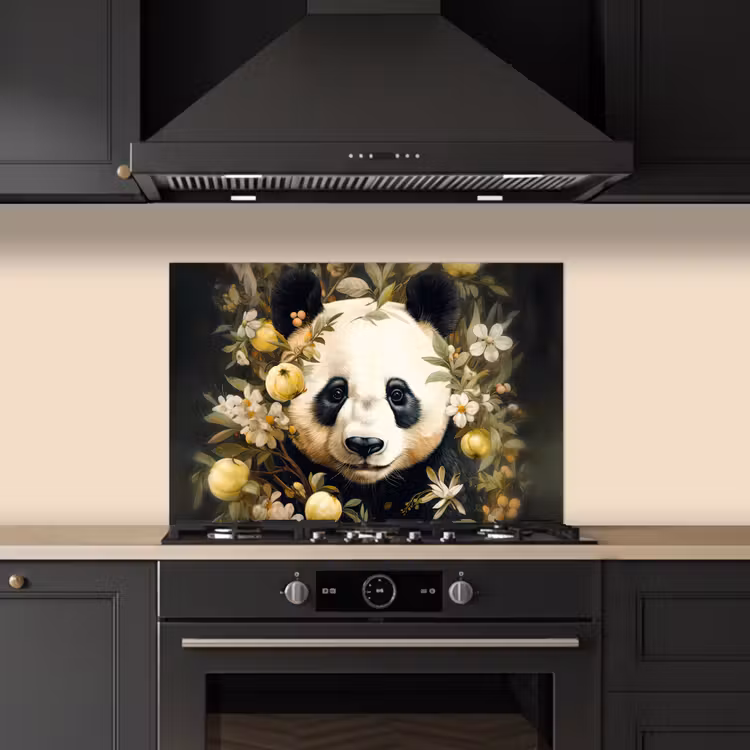 Spritzschutz Küche - Panda - Pandabär - Wildtiere - Blumen — 5