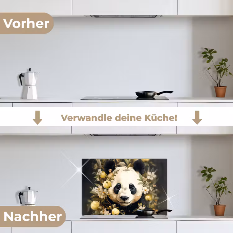 Spritzschutz Küche - Panda - Pandabär - Wildtiere - Blumen — 7