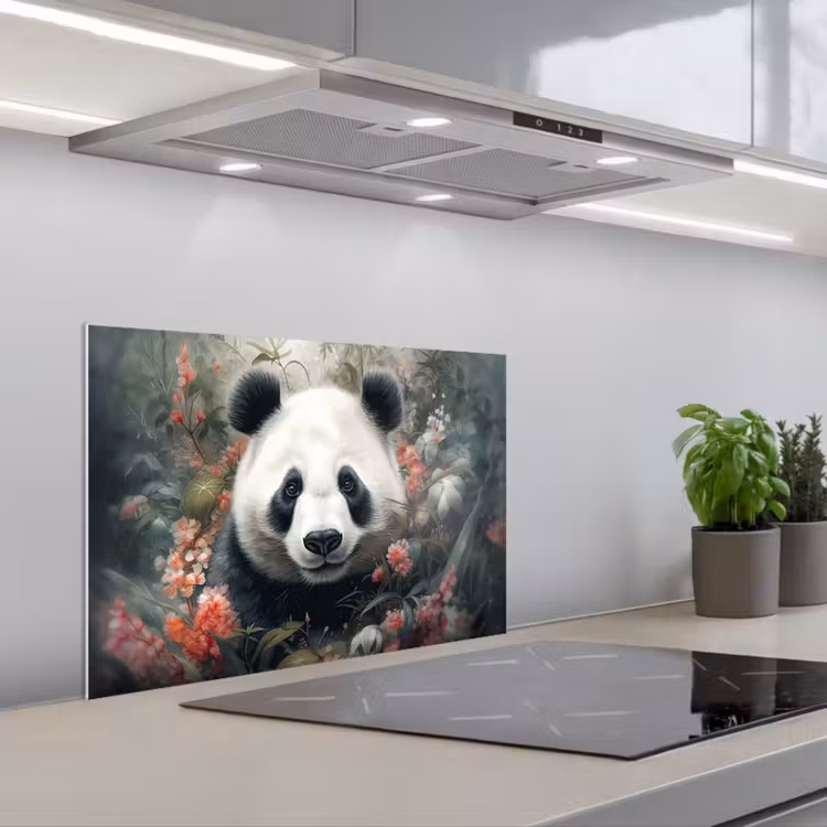Spritzschutz Küche - Panda - Wildtiere - Blumen - Natur — 1
