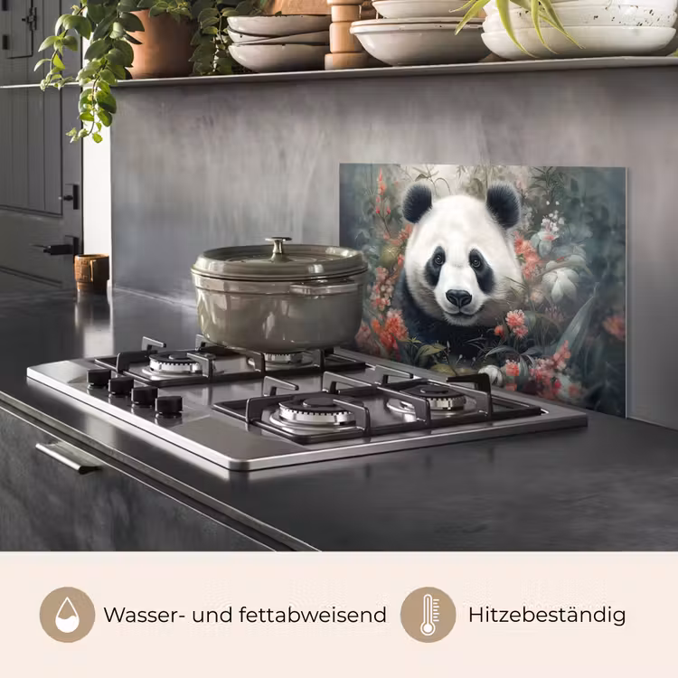 Spritzschutz Küche - Panda - Wildtiere - Blumen - Natur — 2
