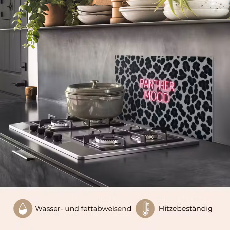 Spritzschutz Küche - Pantherdruck - Schwarz - Neonschrift - Rosa — 2