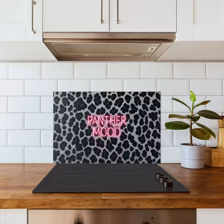 Spritzschutz Küche - Pantherdruck - Schwarz - Neonschrift - Rosa — 3