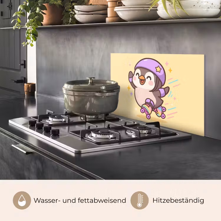 Spritzschutz Küche - Pinguin - Rollschuhe - Gelb - Energetisch — 2