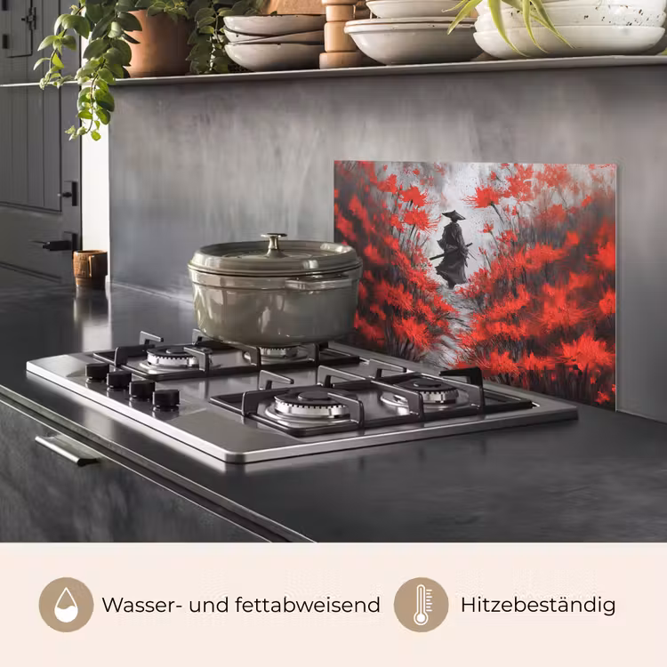 Spritzschutz Küche - Rote Blumen - neblig - Mann — 2