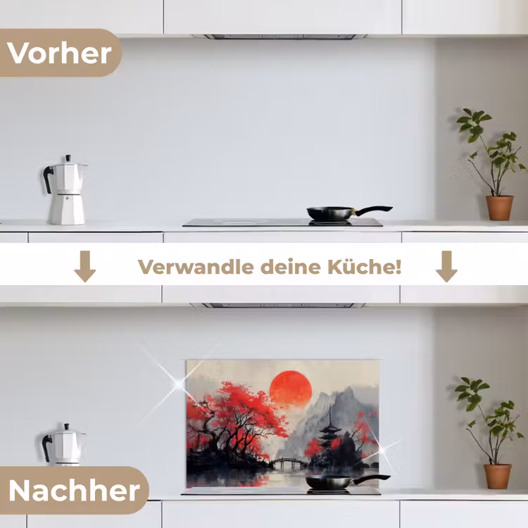 Spritzschutz Küche - Rote Sonne - Fluss - Brücke - Bäume — 7