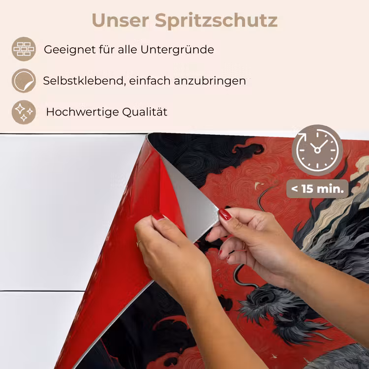 Spritzschutz Küche - Schwarzer Drache - Rauchwolken - Rot — 4