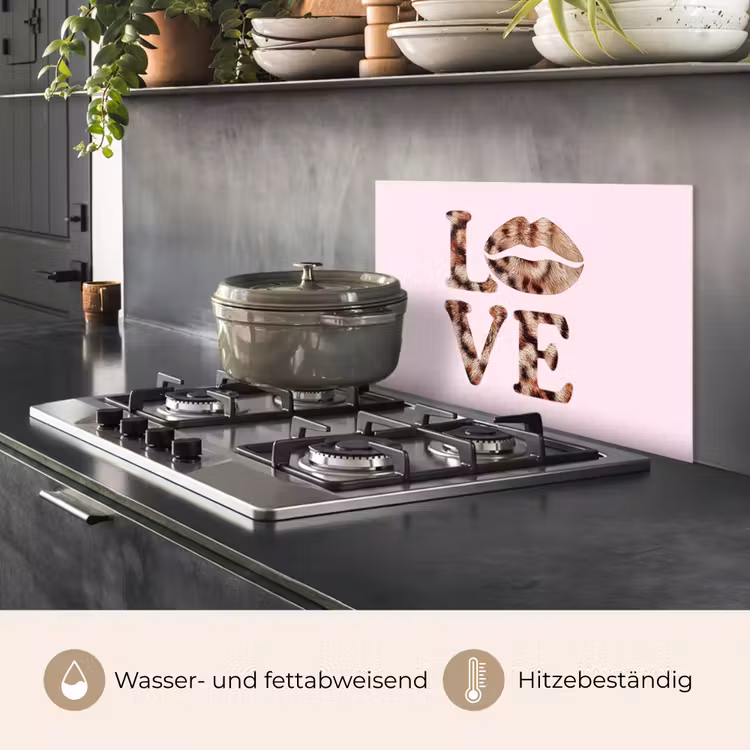 Spritzschutz Küche - Text - Liebe - Panthermantel - Hellrosa — 2