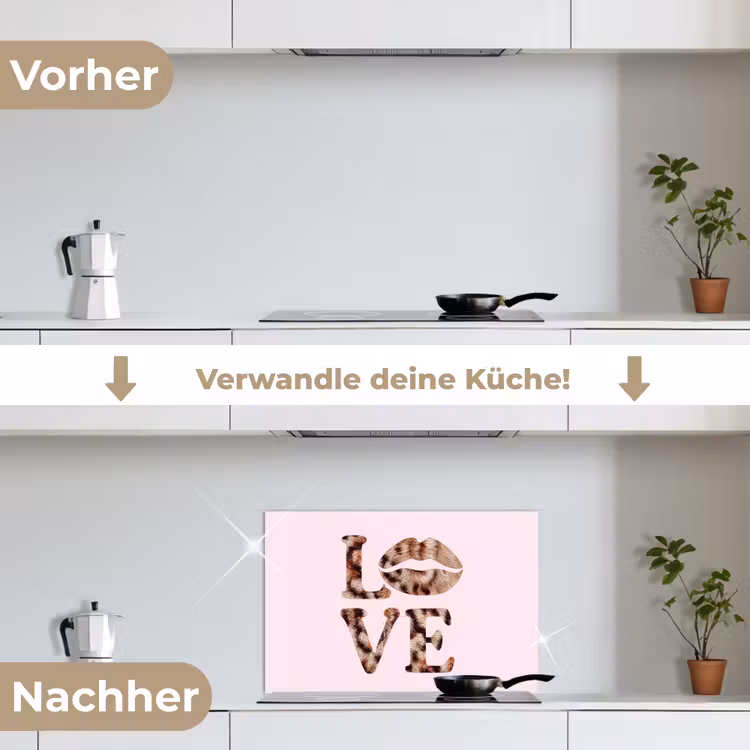 Spritzschutz Küche - Text - Liebe - Panthermantel - Hellrosa — 7