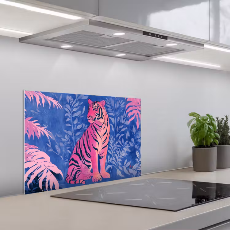 Spritzschutz Küche - Tiger - Rosa - Blatt - Dschungel — 1
