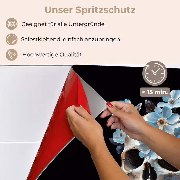 Spritzschutz Küche - Totenkopf - Blau - Blumen - Blätter — 4