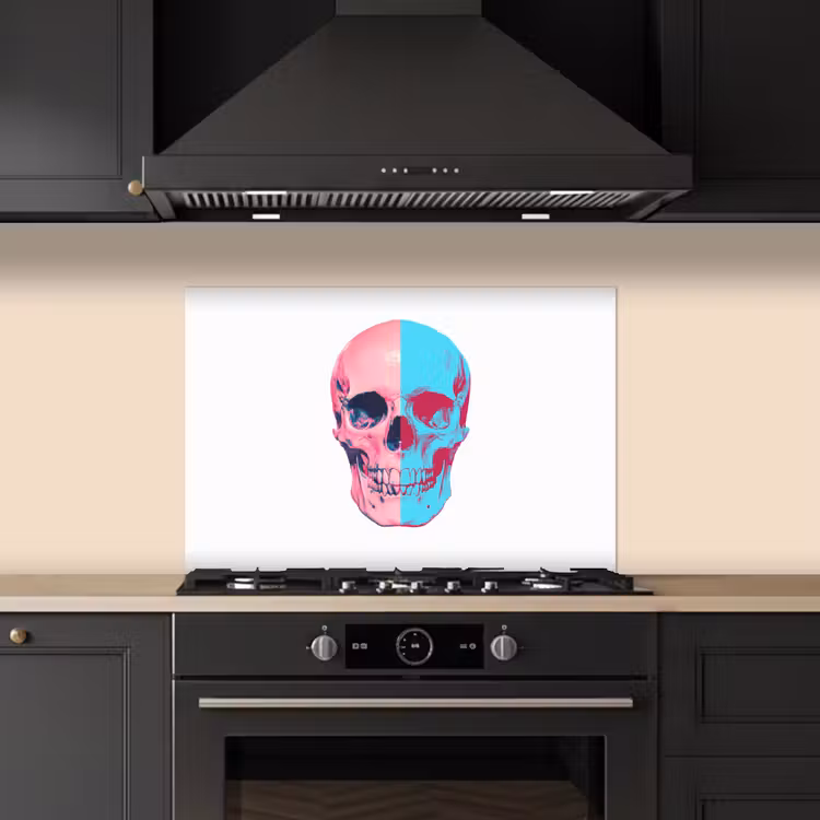 Spritzschutz Küche - Totenkopf - Grafik - Rosa - Geteilt — 5