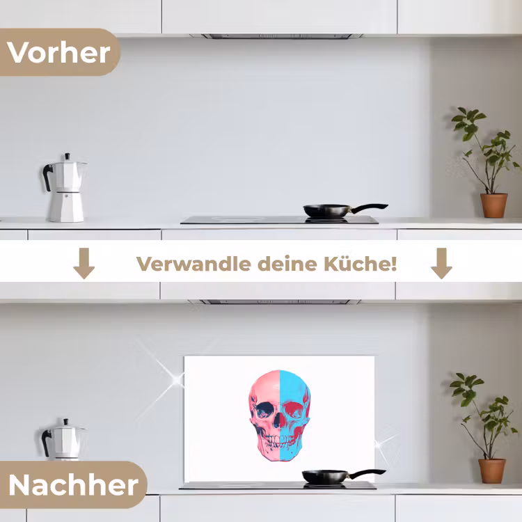 Spritzschutz Küche - Totenkopf - Grafik - Rosa - Geteilt — 7