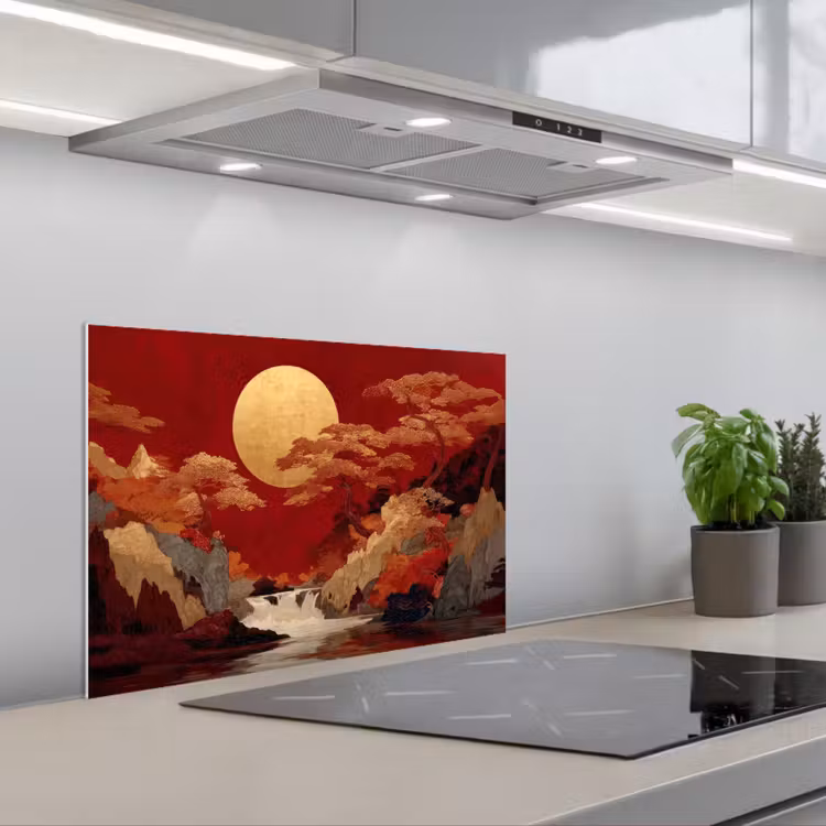 Spritzschutz Küche - Vollmond - Landschaft - Wasserfall — 1