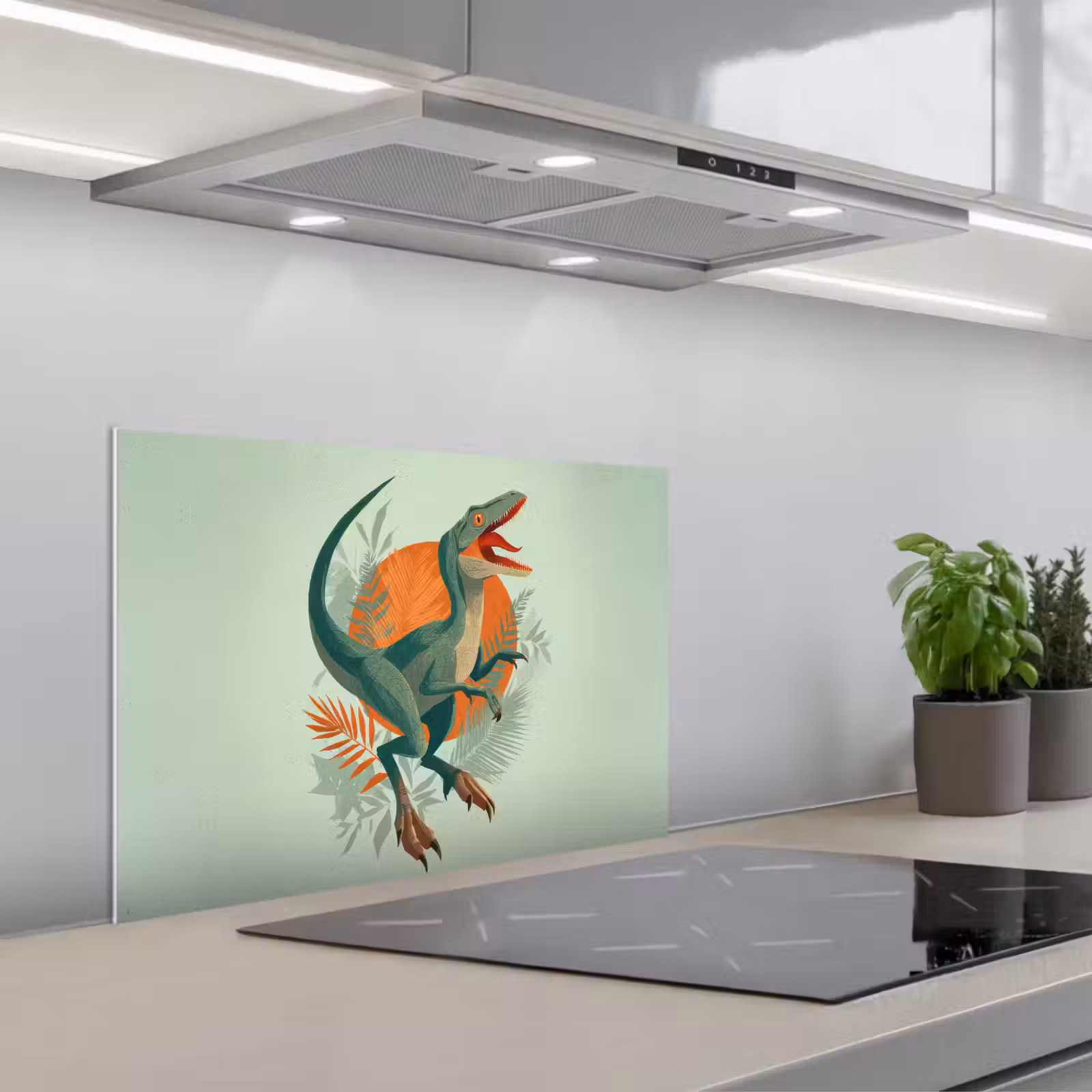 Spritzschutz Küche - Dino - Blätter - Grafik - Grün — 1