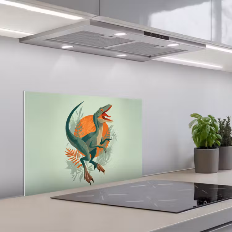 Spritzschutz Küche - Dino - Blätter - Grafik - Grün — 1