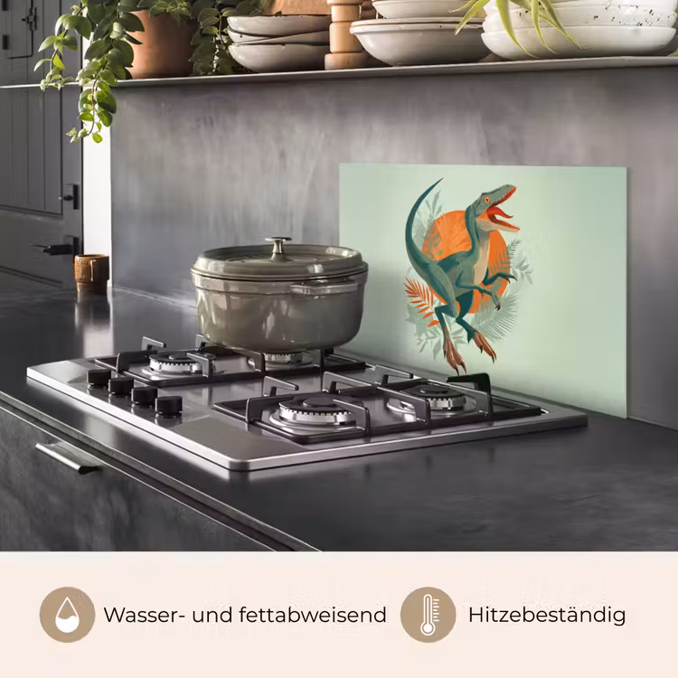 Spritzschutz Küche - Dino - Blätter - Grafik - Grün — 2