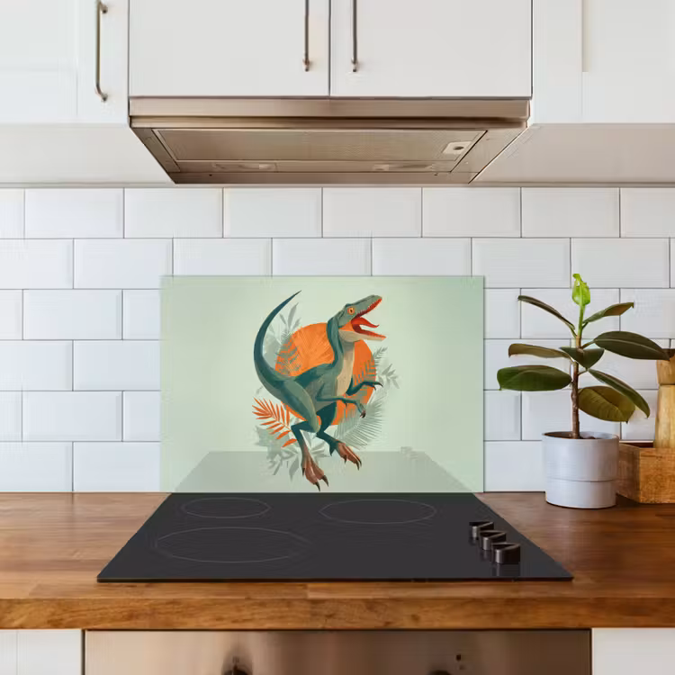 Spritzschutz Küche - Dino - Blätter - Grafik - Grün — 3