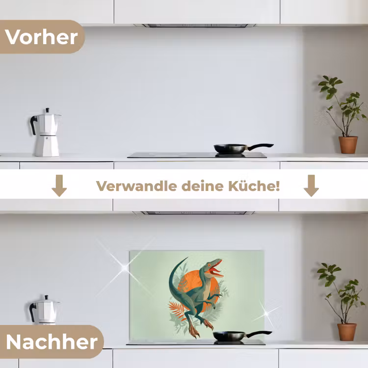 Spritzschutz Küche - Dino - Blätter - Grafik - Grün — 7