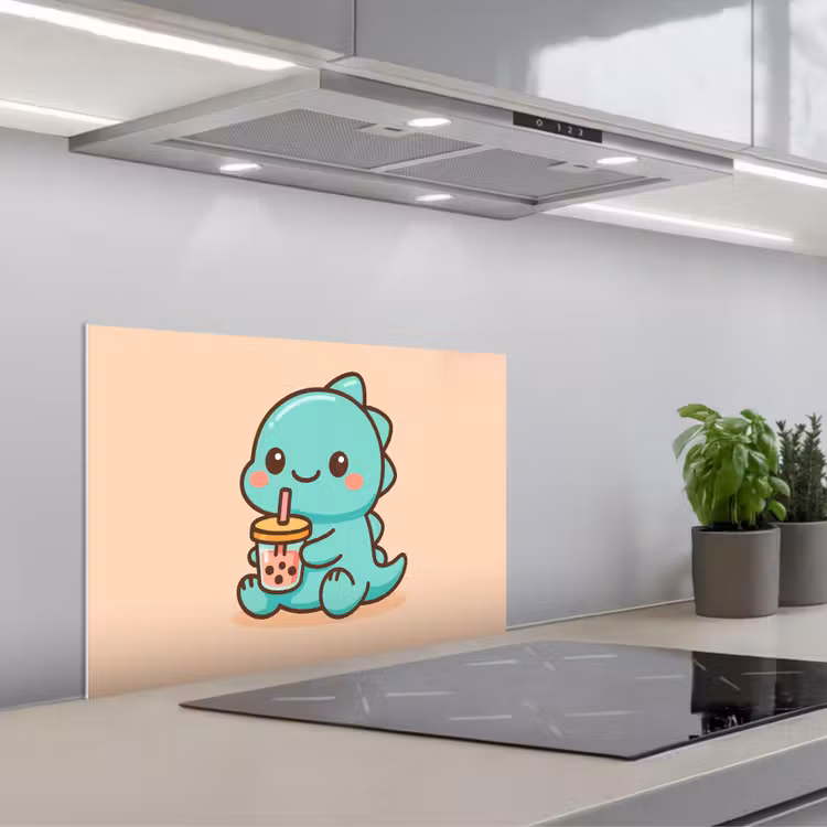 Spritzschutz Küche - Dino - Boba - kawaii - Orange — 1