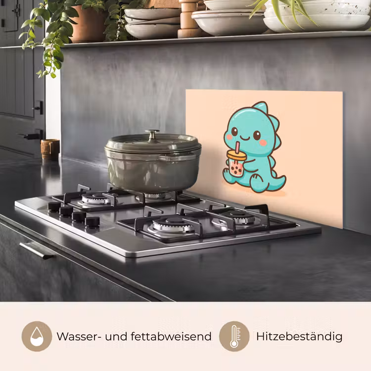 Spritzschutz Küche - Dino - Boba - kawaii - Orange — 2