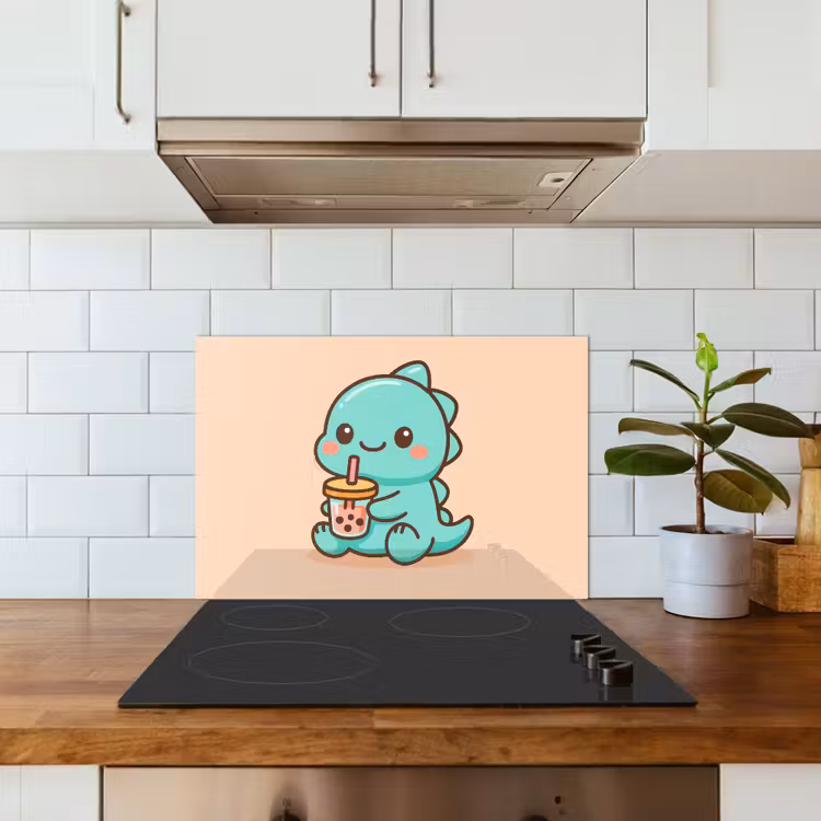 Spritzschutz Küche - Dino - Boba - kawaii - Orange — 3
