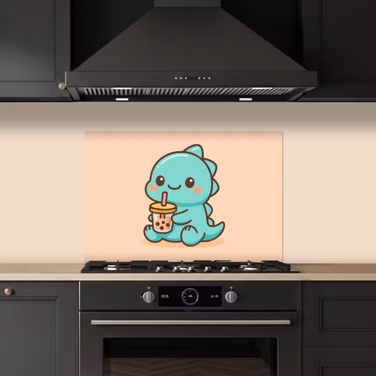 Spritzschutz Küche - Dino - Boba - kawaii - Orange — 5