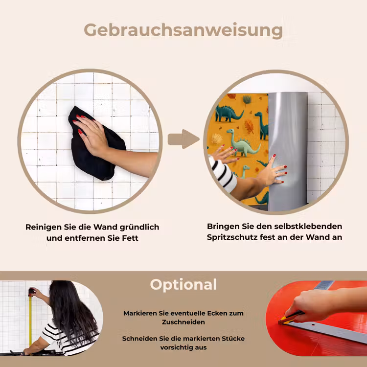 Spritzschutz Küche - Dinosaurier - Stacheln - Herbstblätter - Braun — 6