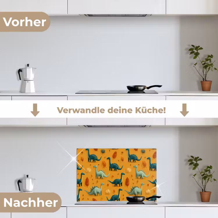Spritzschutz Küche - Dinosaurier - Stacheln - Herbstblätter - Braun — 7
