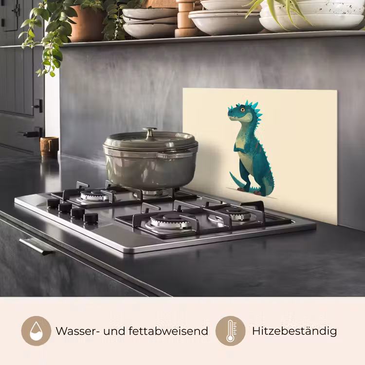 Spritzschutz Küche - Dinosaurier - Türkis - Stacheln — 2