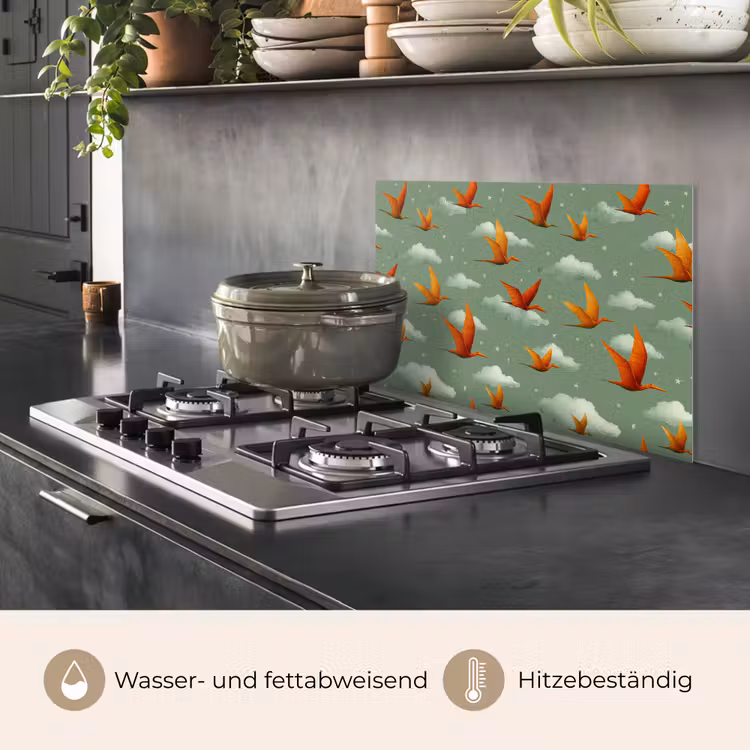 Spritzschutz Küche - Dinosaurier - Wolken - Sterne - Orange — 2