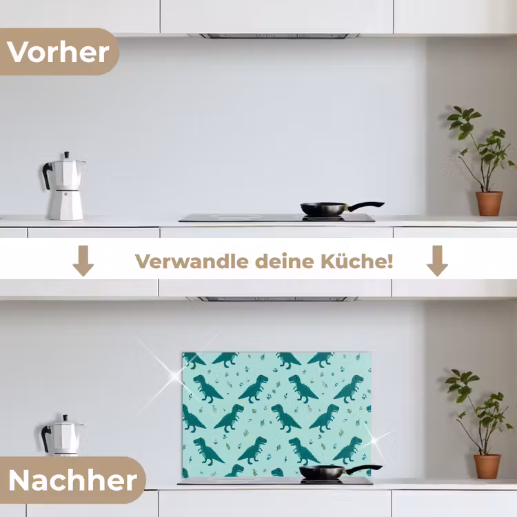 Spritzschutz Küche - Dunkelgrün - Dinosaurier - Drucke - Blätter — 7