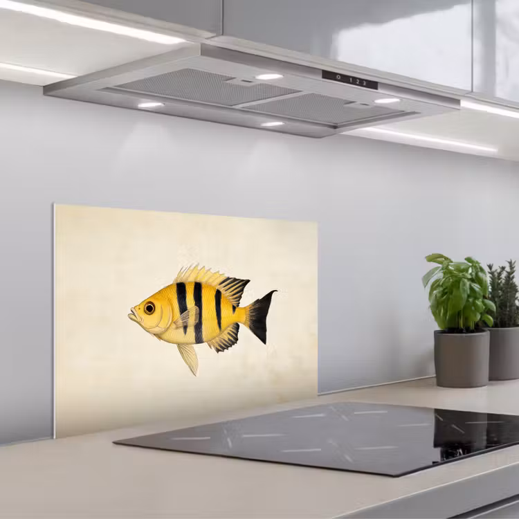 Spritzschutz Küche - Gelb - Fisch - Streifen - Tropisch — 1