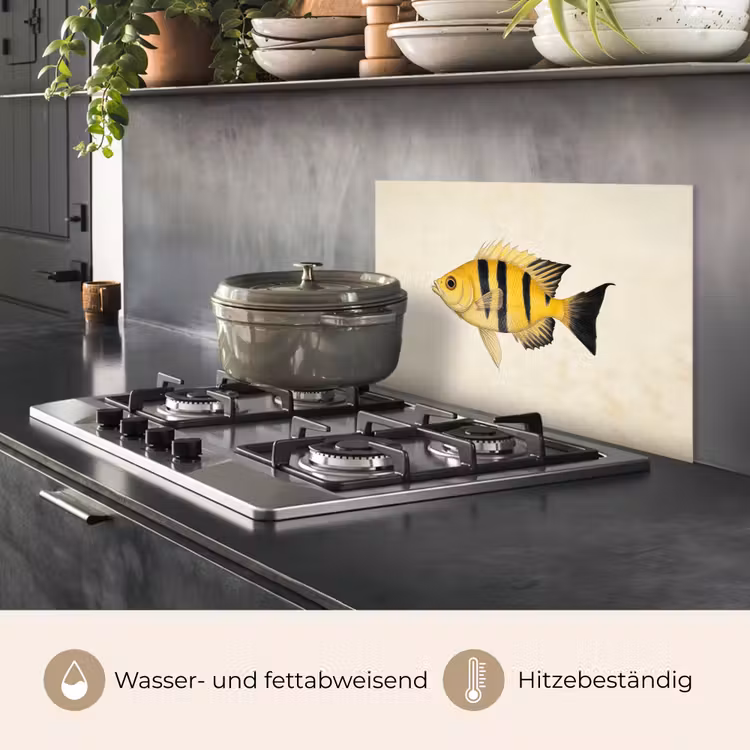 Spritzschutz Küche - Gelb - Fisch - Streifen - Tropisch — 2