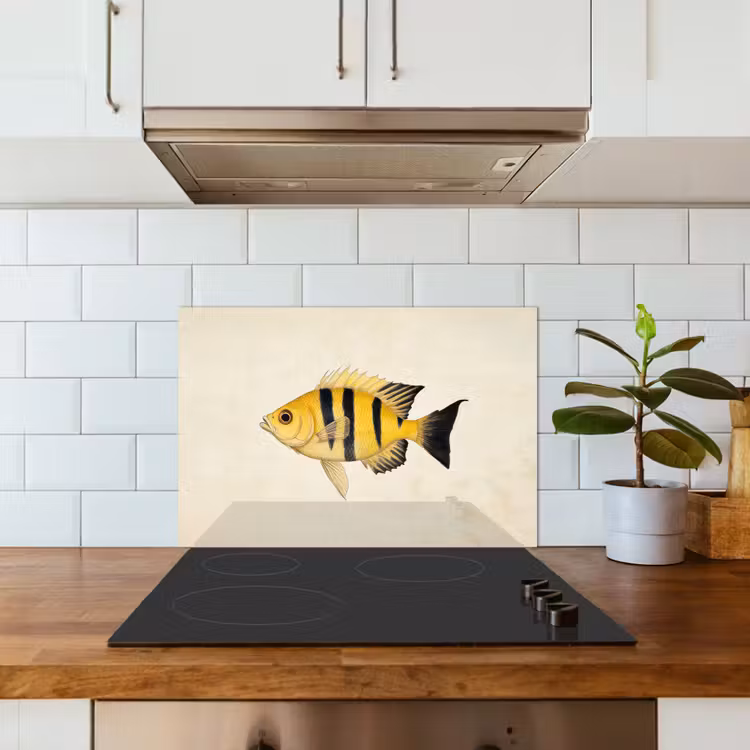 Spritzschutz Küche - Gelb - Fisch - Streifen - Tropisch — 3