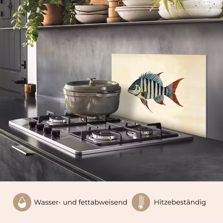 Spritzschutz Küche - Gestreift - Dunkelblau - Rückenflosse - Fisch — 2