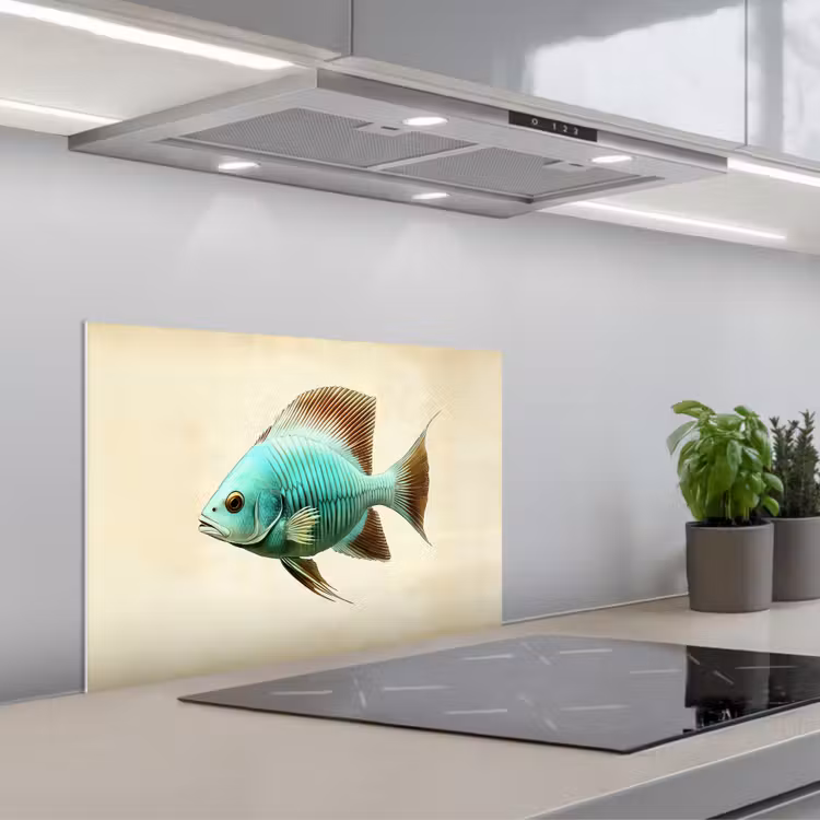 Spritzschutz Küche - Schuppen - Fisch - Minze - Minimalistisch — 1