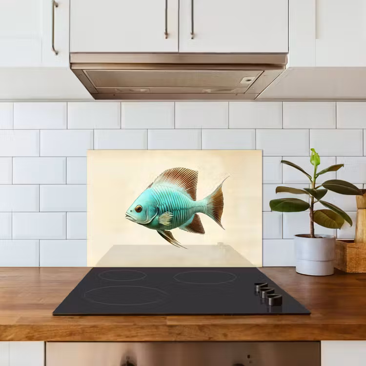 Spritzschutz Küche - Schuppen - Fisch - Minze - Minimalistisch — 3