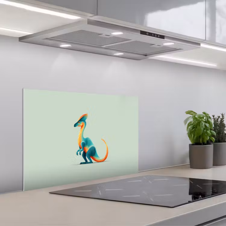 Spritzschutz Küche - Schwanz - Dino - Minimalistisch - Blau — 1