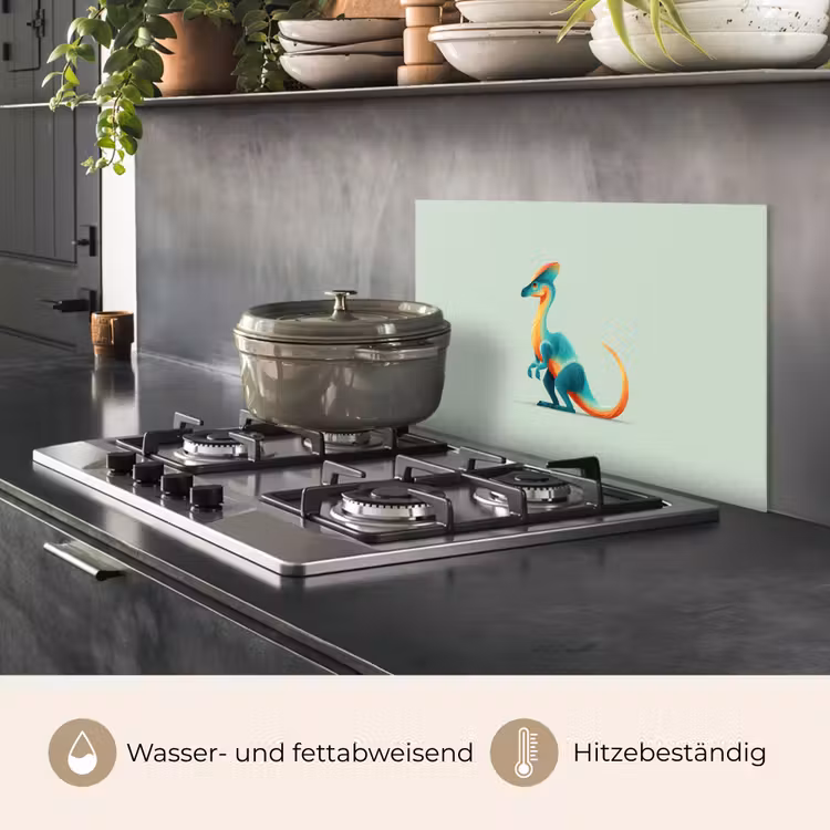 Spritzschutz Küche - Schwanz - Dino - Minimalistisch - Blau — 2